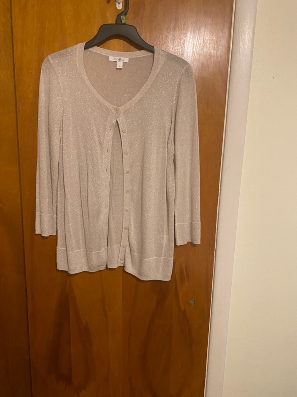 Roz & Ali Gold Shimmer  Button Front Light Weight Delicate Long Sleeve Cardigan